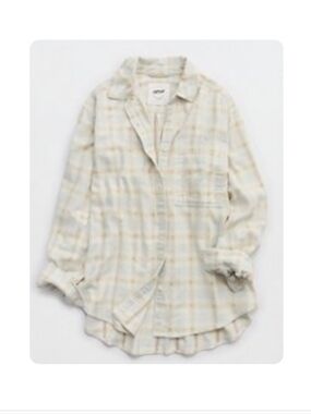 aerie Light Beige Flannel Button-Down Shirt